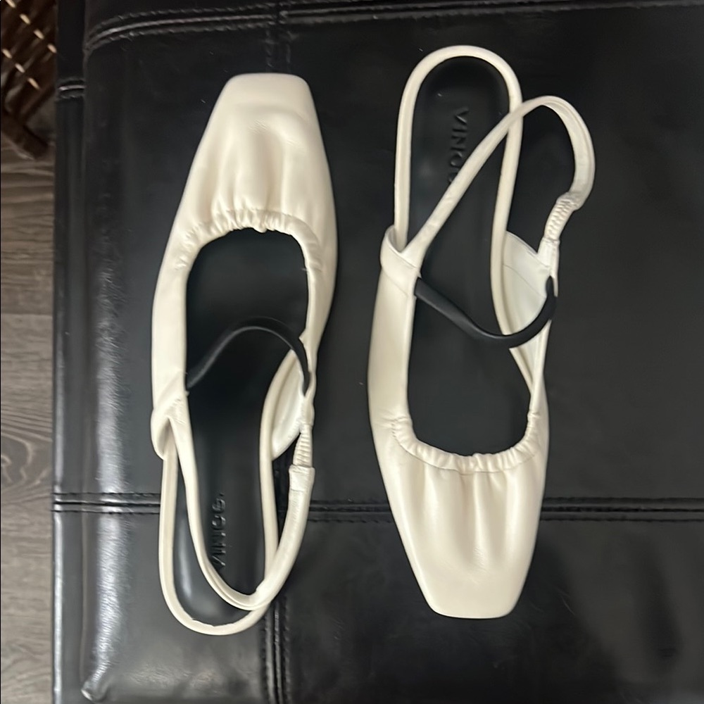 Vince Cream and Black Flats with Slingback Design